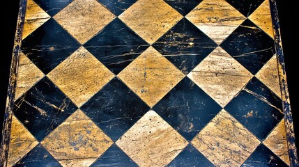 Fototapeta premium Antique Worn Checkerboard Game Board, Distressed Surface
