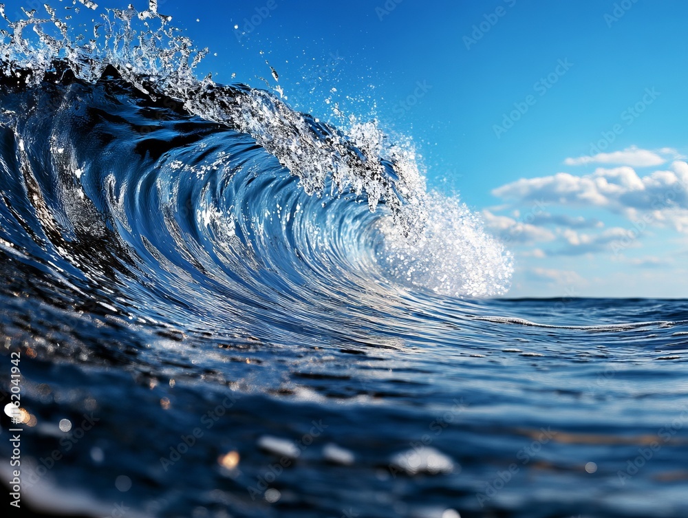 Canvas Prints a large wave breaking in the ocean with a blue sky in the background