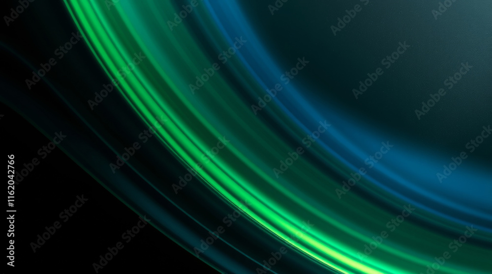 Poster abstract green and blue light trails flowing smoothly in the dark