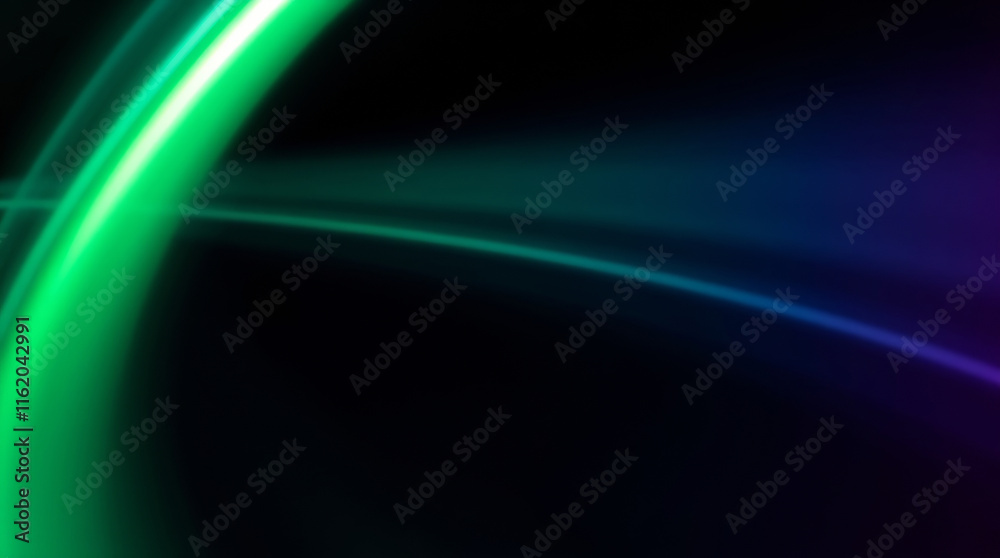 Poster green and blue lights creating abstract shapes on black background