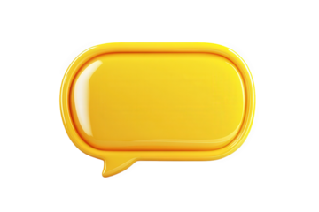 a glossy yellow speech bubble with rounded edges on a transparent background