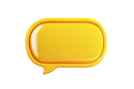 a glossy yellow speech bubble with rounded edges on a transparent background