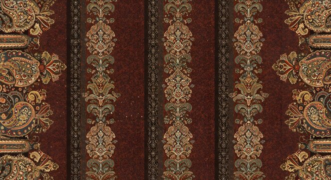 Trendy stylish Vertical Striped floral pattern with paisley and indian flower motifs. damask modern style pattern , Design for fashion , fabric, textile, wallpaper , wrapping and all prints