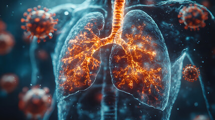 A man's body is shown with a red and blue color scheme, with the red representing the lungs and the blue representing the brain. The image is meant to convey the importance of the respiratory