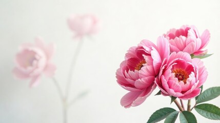 Delicate Pink Peonies in Soft Focus, a Floral Still Life Study Featuring Close-Up Detail and Blurred Background Elements for a Serene and Elegant Aesthetic