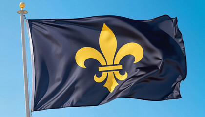 Fleur-de-lis flag waving against blue sky