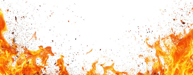 fiery orange flames on a transparent background. isolated with copy space
