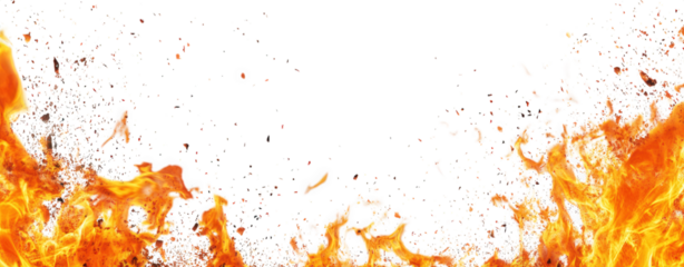 fiery orange flames on a transparent background. isolated with copy space