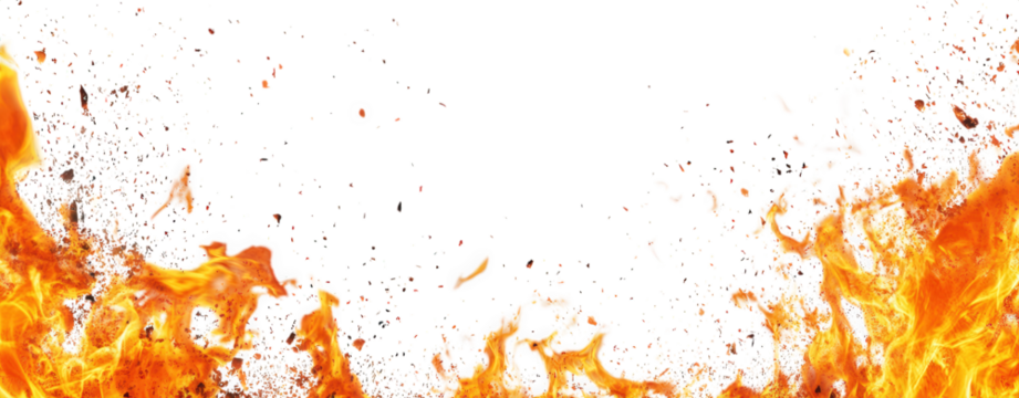 fiery orange flames on a transparent background. isolated with copy space