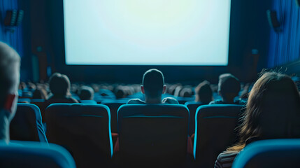 Obraz premium A movie theater showcases a large screen with people