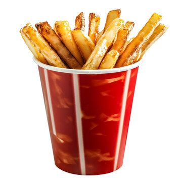 A cup of fresh crispy fries isolated on a transparent background