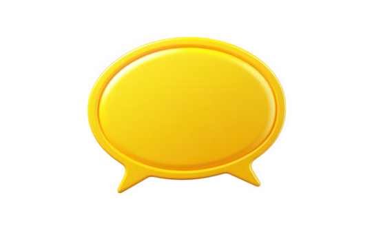 a 3d rendering of a yellow speech bubble isolated on a transparent background the bubble has a rounded shape with a slight shadow beneath it