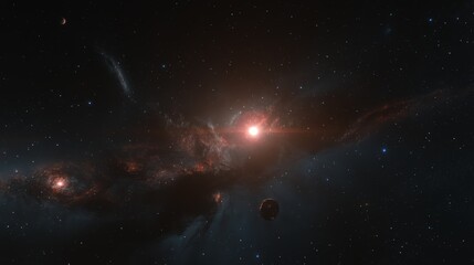 Fototapeta premium Celestial Nebula with Binary Star System and Planets
