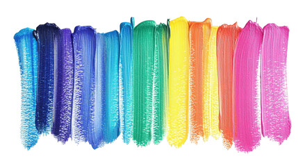 a vibrant rainbow of colors painted in horizontal strokes on a transparent background the colors are arranged in the order of the rainbow. starting with violet and ending with red