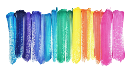 a vibrant rainbow of colors painted in horizontal strokes on a transparent background the colors are arranged in the order of the rainbow. starting with violet and ending with red
