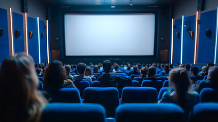 Obraz premium A movie theater showcases a large screen with people