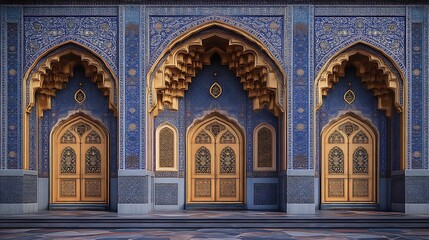 Fototapeta premium Ornate Islamic Architecture Featuring Three Golden Doors