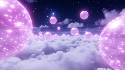Naklejka premium Celestial Spheres Floating Above Dreamlike Cloudscape