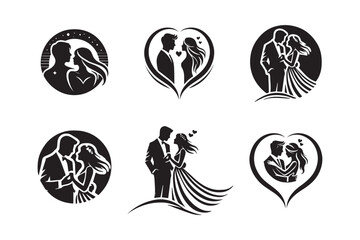 Silhouette of a  Couple  Icon Logo set  Vector on White Background