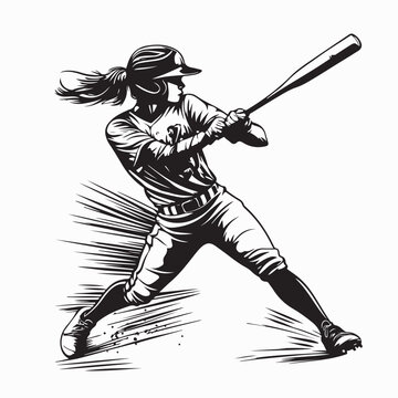 Female Softball Player Vector and Illustrations Image isolated on white background.
