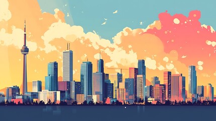 Toronto Skyline at Sunset: A Vibrant Cityscape Illustration