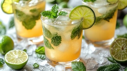 Fototapeta premium Refreshing iced tea with lime and mint.