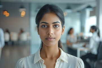 Fototapeta premium Young Indian businesswoman entrepreneur with colleagues in office.