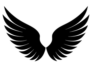 Obraz premium angel wings black silhouette vector, Simple silhouette Design vector icon with white background 