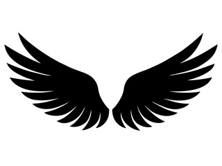 angel wings black silhouette vector, Simple silhouette Design vector icon with white background	