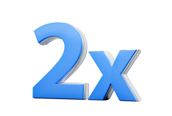 Blue 2x Symbol Two x Or 2 Times For Advertising And Dynamic Sales Presentations 3D Illustration