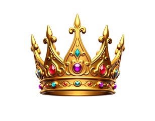 Golden 3D king crown isolated on transparent background. Crown PNG
