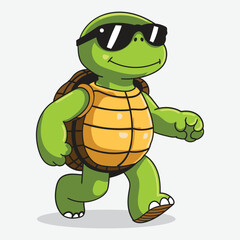 Cute Turtle Cartoon with Sunglasses and Simple Hat good for Sticker, Meme, Design Element
