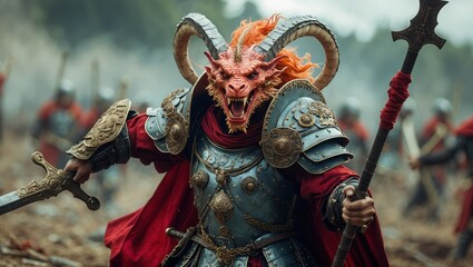 Obraz premium Fierce Fantasy Warrior in Battle