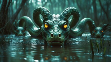 Three-headed Dragon in Misty Swamp
