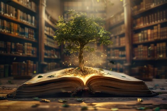 Education through planting knowledge tree in old book  magical success.