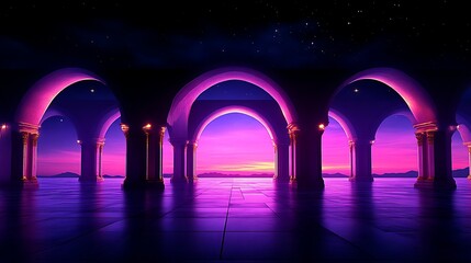 Arched Colonnade View of Sunset and Stars