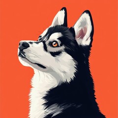 Obraz premium Siberian husky portrait, vibrant orange background
