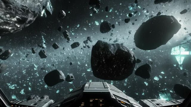 Exploring a stunning asteroid field with vibrant crystals in deep space