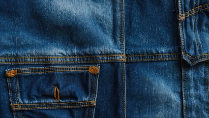 Vintage Denim Fabric Texture with Stitching and Pockets