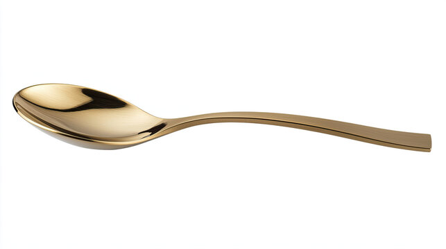 Golden Spoon Isolated on White Background, Elegant and Shiny Design, Smooth Curves and Polished Finish, Luxurious and Refined Visual, Perfect for Culinary, Tableware, and Sophisticated Concepts