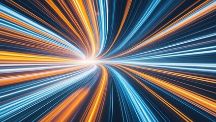 Obraz premium Futuristic Blue and Orange Light Spiral Tunnel