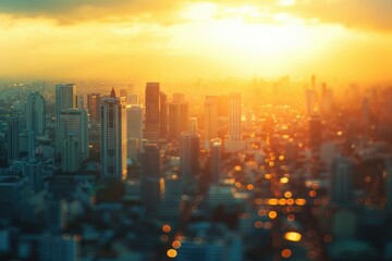 Fototapeta premium Aerial view of Bangkok cityscape at sunrise.