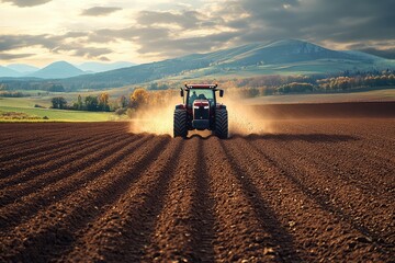  Farm worker driving tractor prepares for harvest