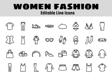 Fototapeta premium women fashion outline icon set