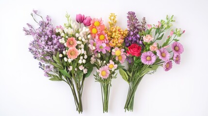 Obraz premium Flower collection with leaves, floral bouquets. Vector flowers. Spring art print with botanical elements. Happy Easter. Folk style. Posters for the spring holiday. icons isolated on white background.