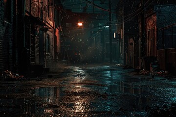 Darkness in a old grunge dirty street in the middle of night
