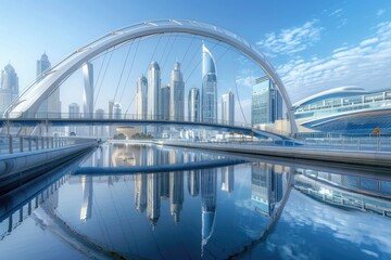 Obraz premium Dubais Tolerance Bridge Modern Architecture Near Water Canal