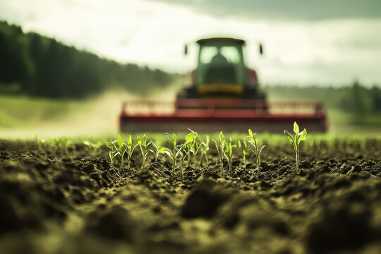  Farm worker driving tractor prepares for harvest - Powered by Adobe