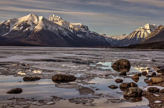 Winter thaw on Lake Mc Donald in Glacier National Park, Montana.