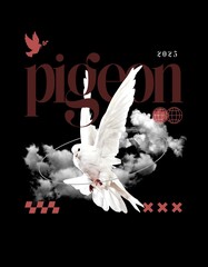 Red and White Pigeon Streetwear T-Shirt Design 